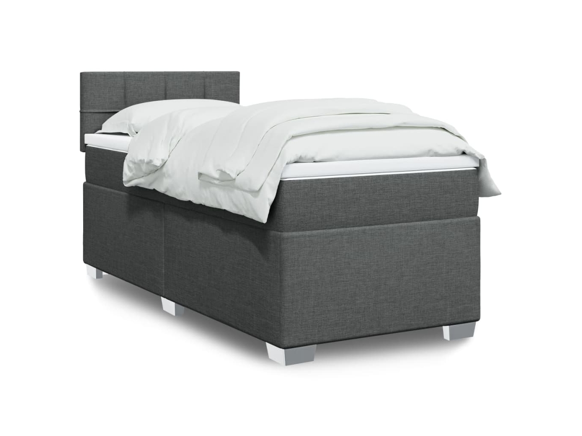 Cama box spring con colchón tela gris oscuro 90x190 cm