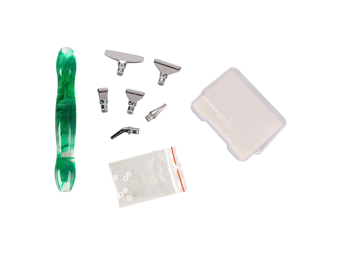 Bolígrafo Taladro Con Diamantes De Imitación, Mango Ergonómico, 6 Puntas Metálicas Para Manualidades, Color Verde.