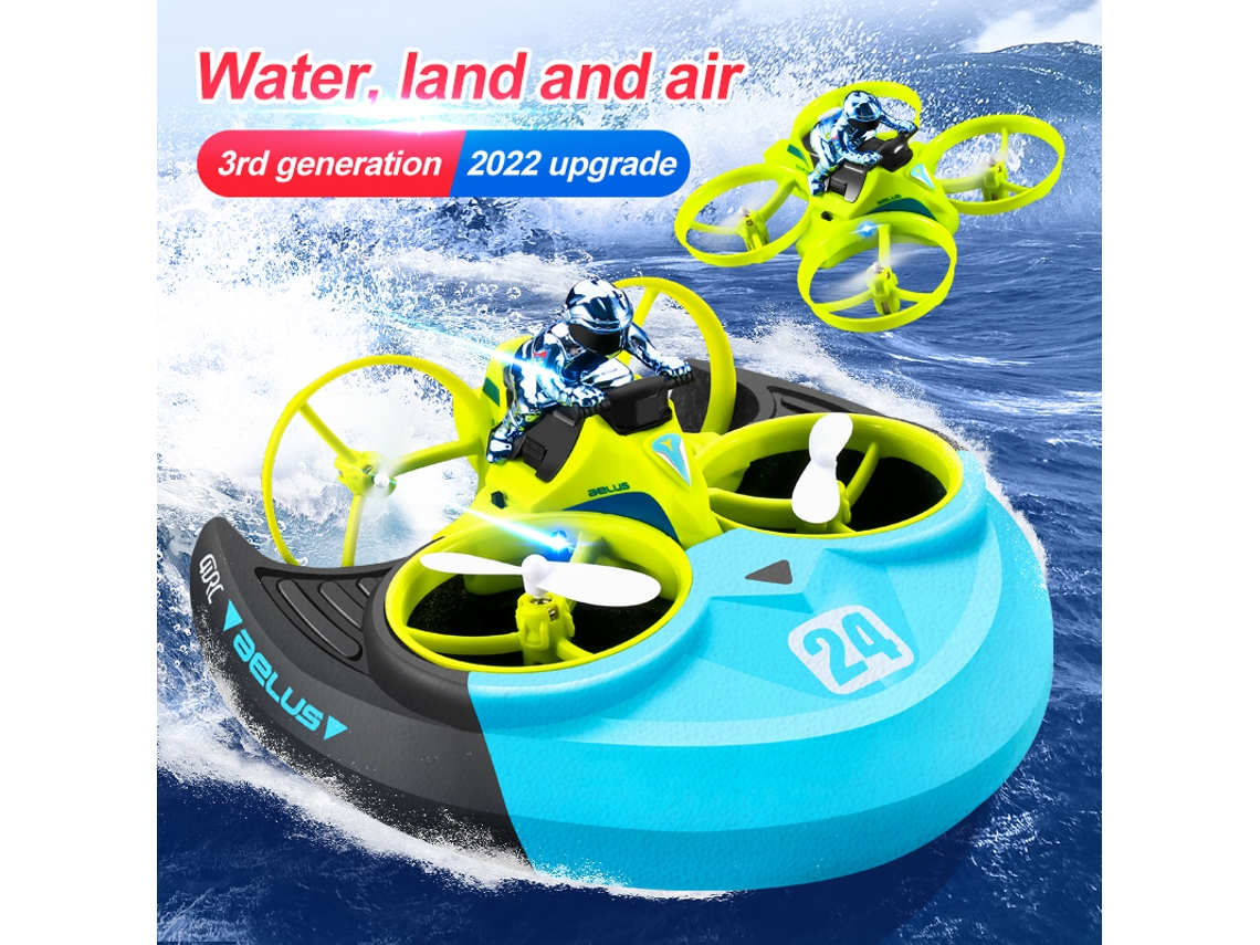 V24 Mini Drone , cuadricóptero de vuelo aéreo/terrestre/acuático (Duración de la batería: 10 min - Azul) YIZHOOD