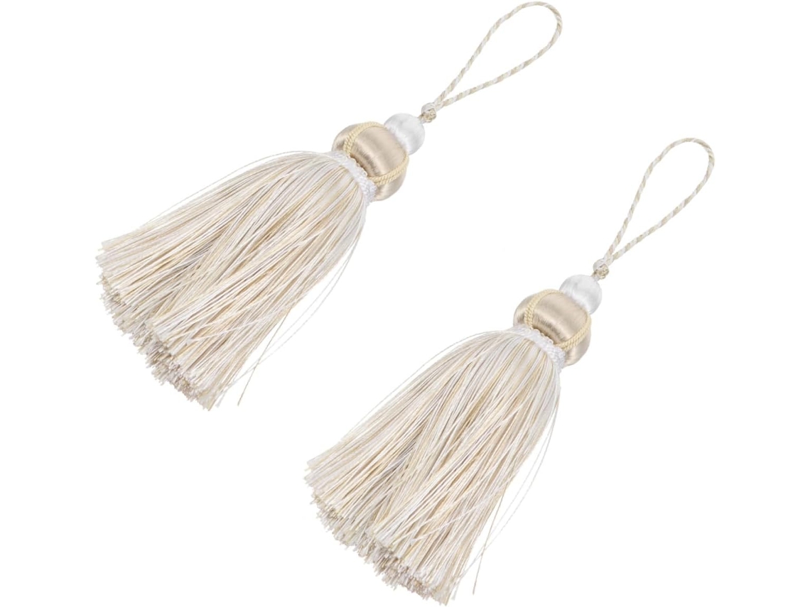 Juego 2 Clips Decorativos Cortinas Borlas Poliéster Beige Pequeñas Elegantes Cojines Manteles Estilo Sencillo