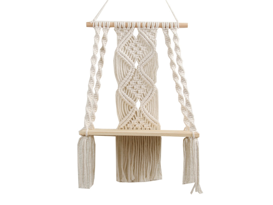 Estante Colgante De Pared Macramé Bohemio, Decoración Tapiz Con Borla Tejida, Soporte Para Plantas