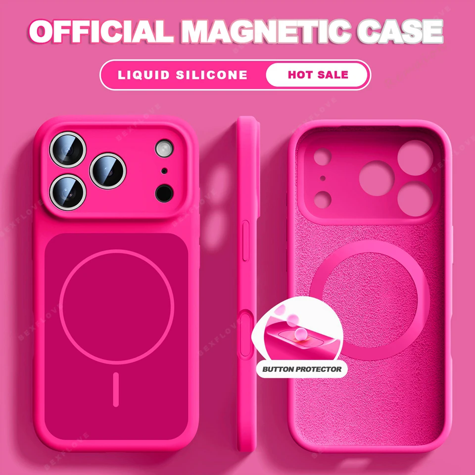 (iphone 14, Rojo Rosa) Funda Magnética Magsafe De Silicona Líquida Para Iphone, Compatible Con Iphone, Funda Suave A Prueba De Golpes.