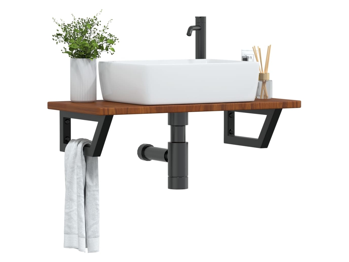 Estante De Lavabo De Pared | Estante Flotante De Acero Y Madera Maciza De Roble