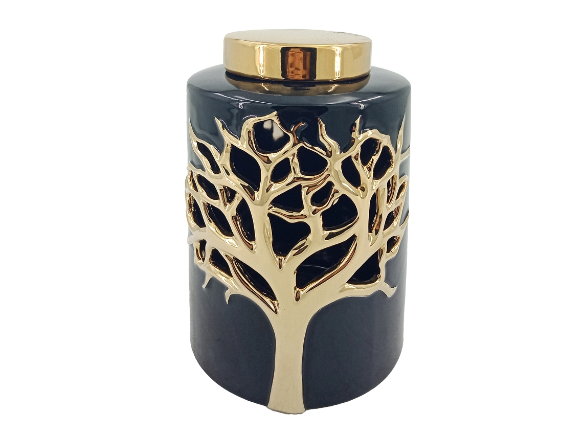 ORIGEN Home Decor Jarrón Jarrones Y Portavelas Jarrón Dorado - 23x14x14cm