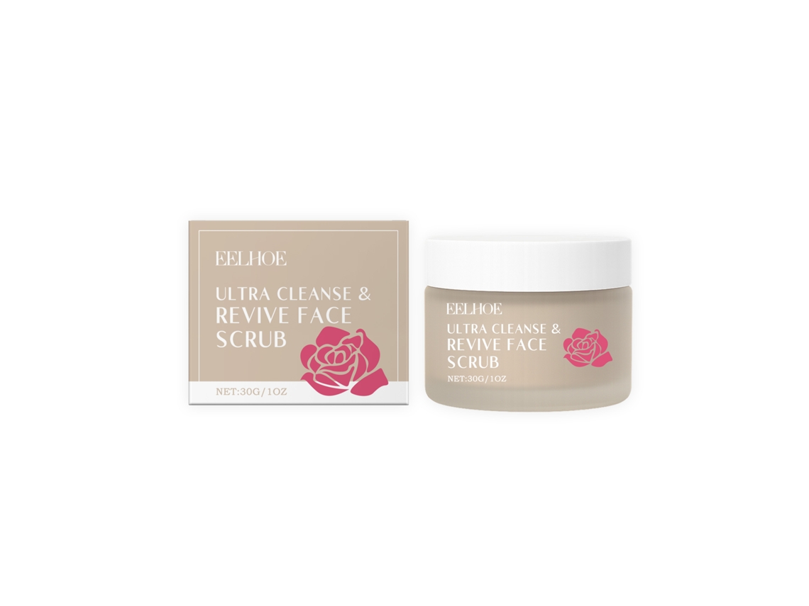 Polvo exfoliante purificante revitalizante con aroma a rosas.