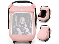 Funda para asiento de coche Chrui Baby con malla grande y ventana para protegerse del sol, ideal para verano y días calurosos (rosa)