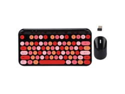 Teclado y ratón inalámbricos de 2,4 GHz, diseño ergonómico retro, con 75 teclas para juegos, rojo y negro.