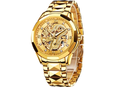VEANXIN Reloj mecánico automático de Oro para Hombre Reloj Luminoso Impermeable con Diamantes(oro)