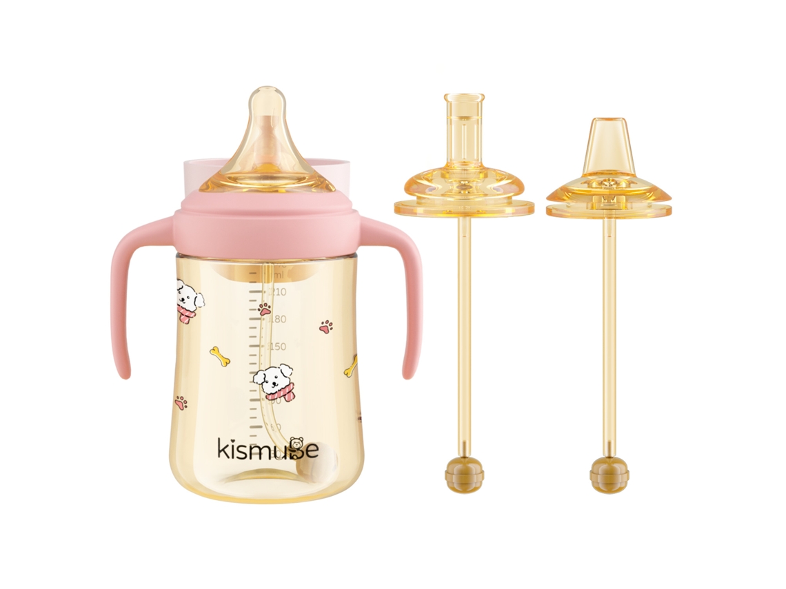 Biberón con tapa abatible, tapa integrada y vaso para beber directamente, para bebés mayores de 6 meses, con Strawrosa 3 en 1, 240 ml.