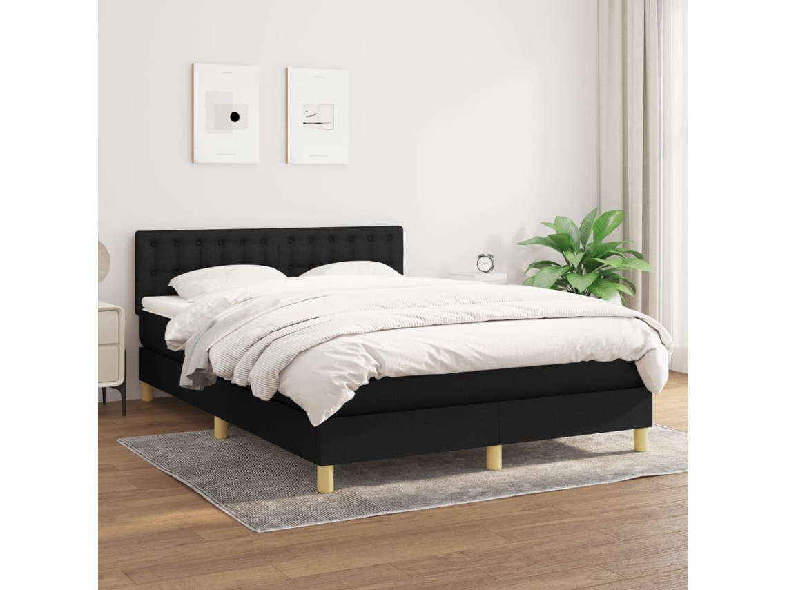 Cama Box Spring Con Colchón Tela Negro 140x190 Cm