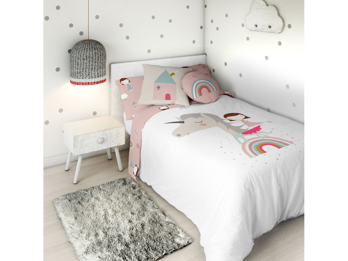 Funda Nórdica Reversible Estampada Cama 105 Algodón Extra Suave Fabricado En España Unicorn White HACIENDO EL INDIO