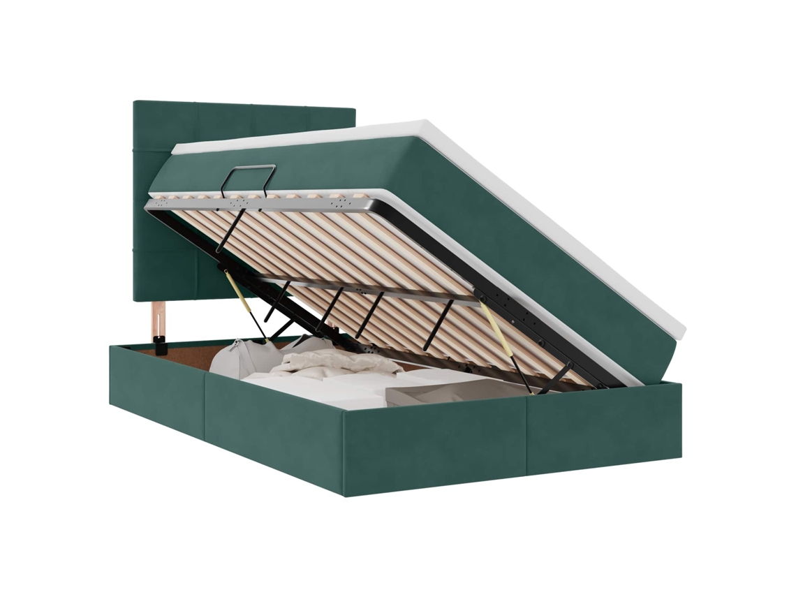 Syfax™ Cama Con Almacenamiento Y Colchón Verde Oscuro 120 X 200 Cm