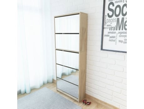 MAISON EXCLUSIVE - Mueble zapatero 5 cajones con espejo roble 63x17x169,5 cm