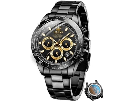 VEANXIN Reloj automático para hombre con calendario, acero inoxidable, luminoso, resistente al agua(negro)