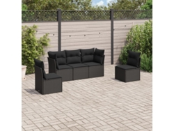 Conjunto de 5 sofás de jardín con cojines de mimbre sintético negro, Dkd Home Decor