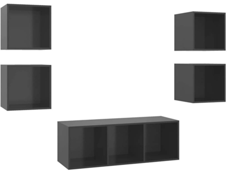 Conjunto 5 Muebles de salón VIDAXL madera de ingeniería gris con brillo