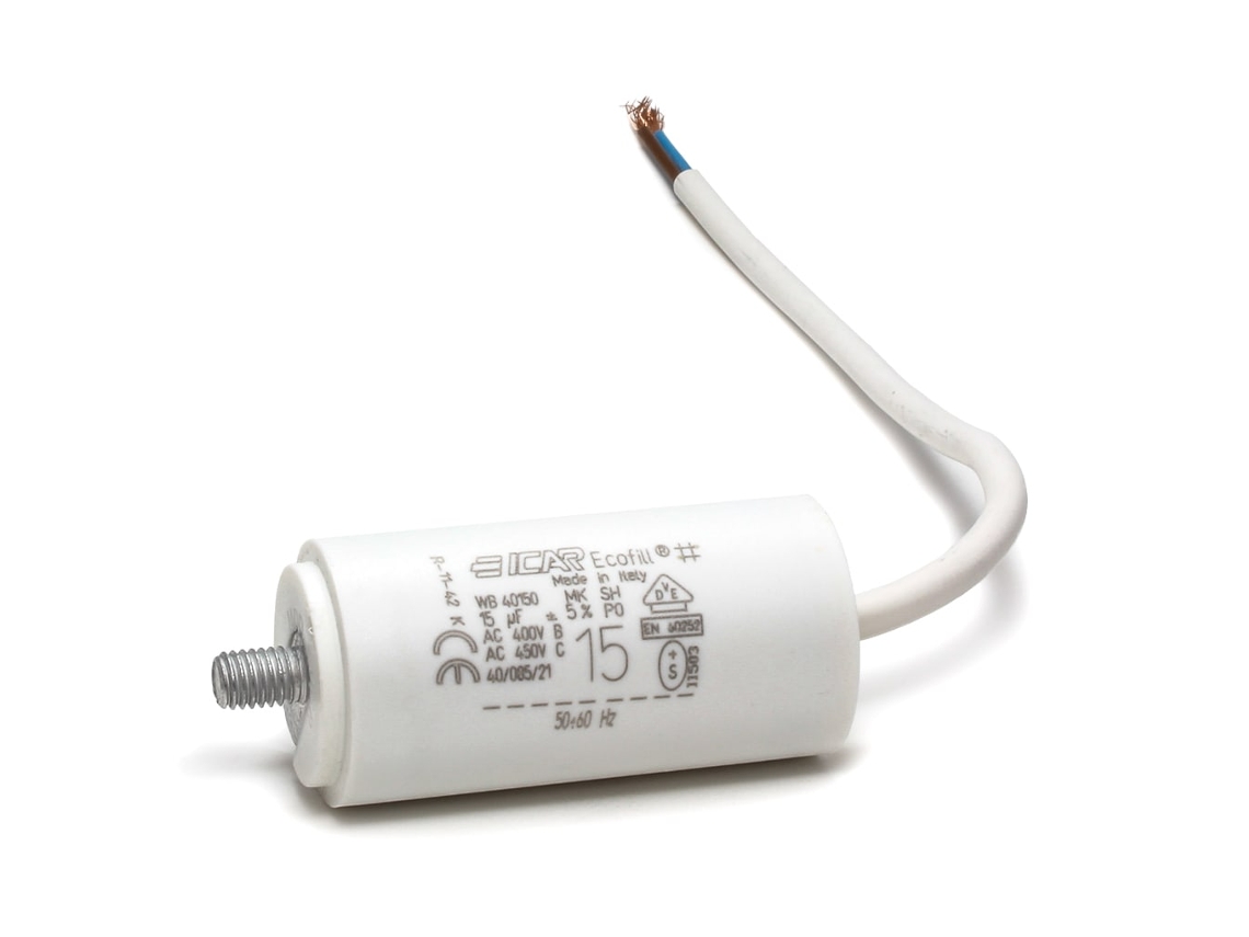 Condensador Icar 15µf + Cable - Hasta Desagüe Stock Para Lavadora Cap123un