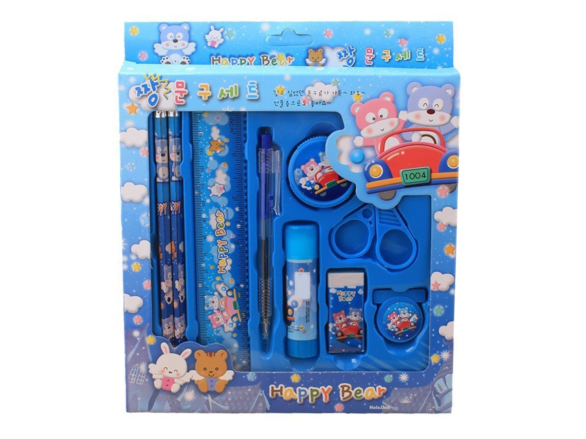 Set De Utensilios Escolares Infantiles Con Dibujos Animados Lápices Azules Bolígrafo Goma Tijeras Para Niños Hogar Viaje
