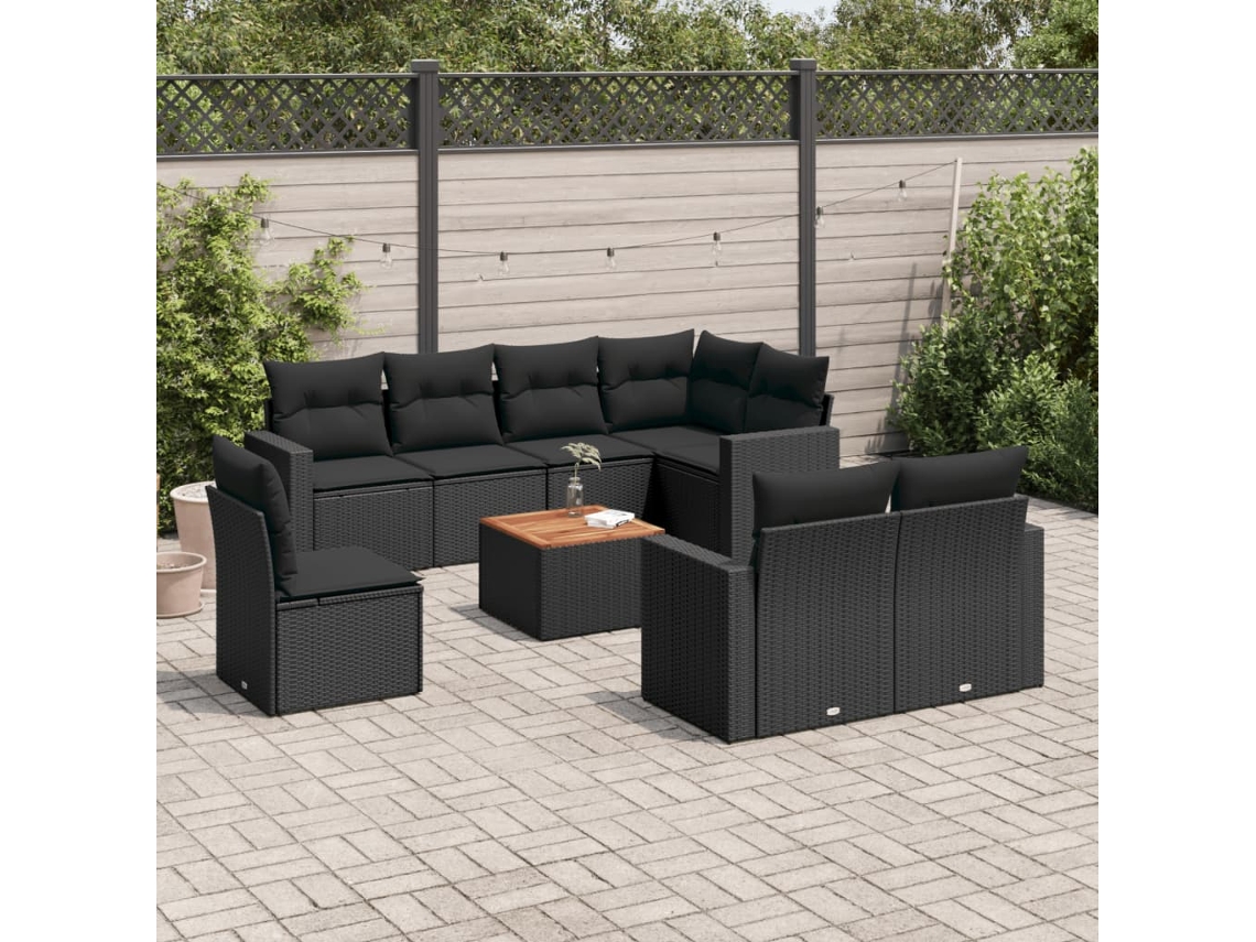 Conjunto de sofás de jardín de 9 piezas DKD Home Decor con cojines de mimbre negros