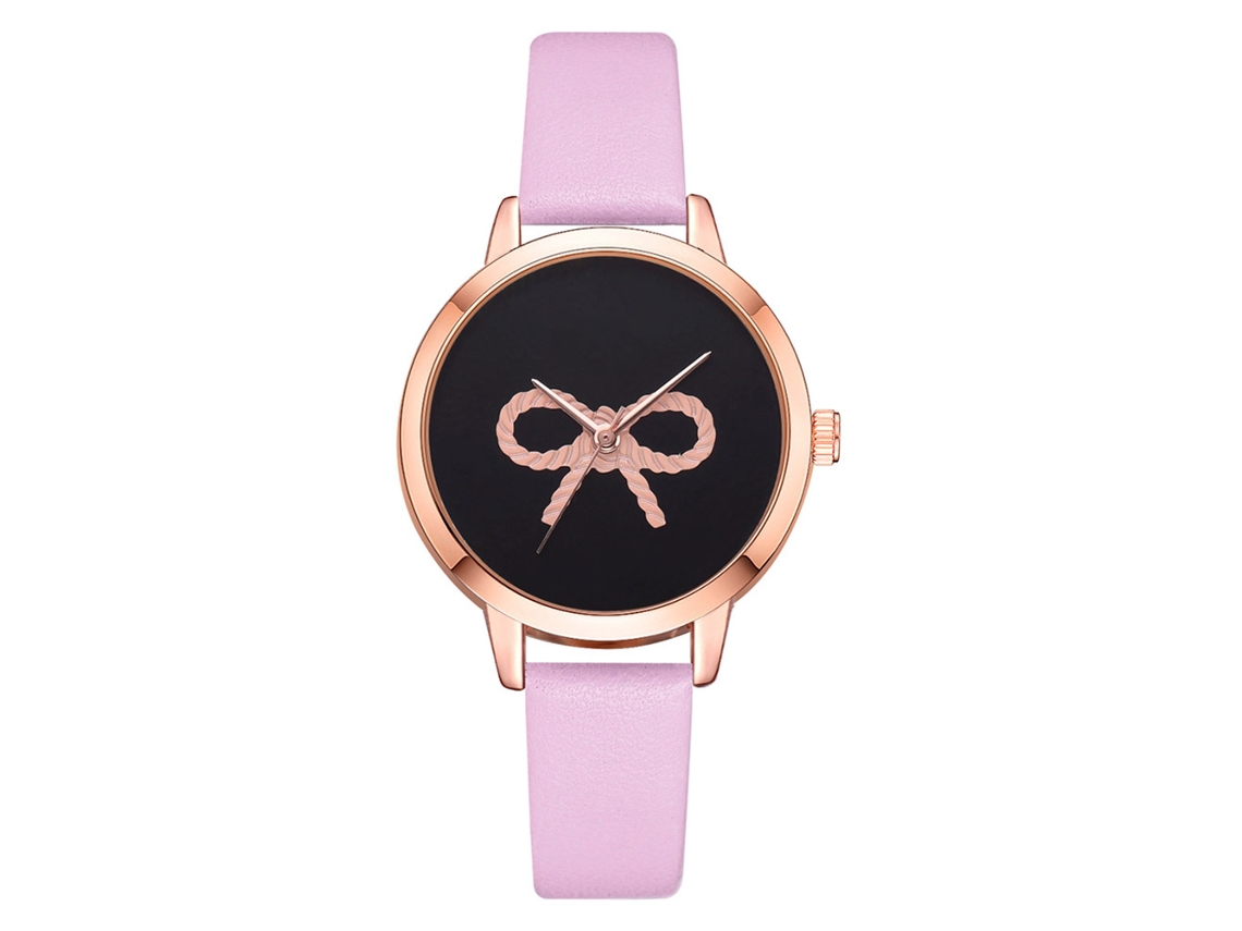 Reloj De Pulsera Casual De Cuarzo Para Mujer Lvpai Con Lazo Rosa Y Esfera Negra.