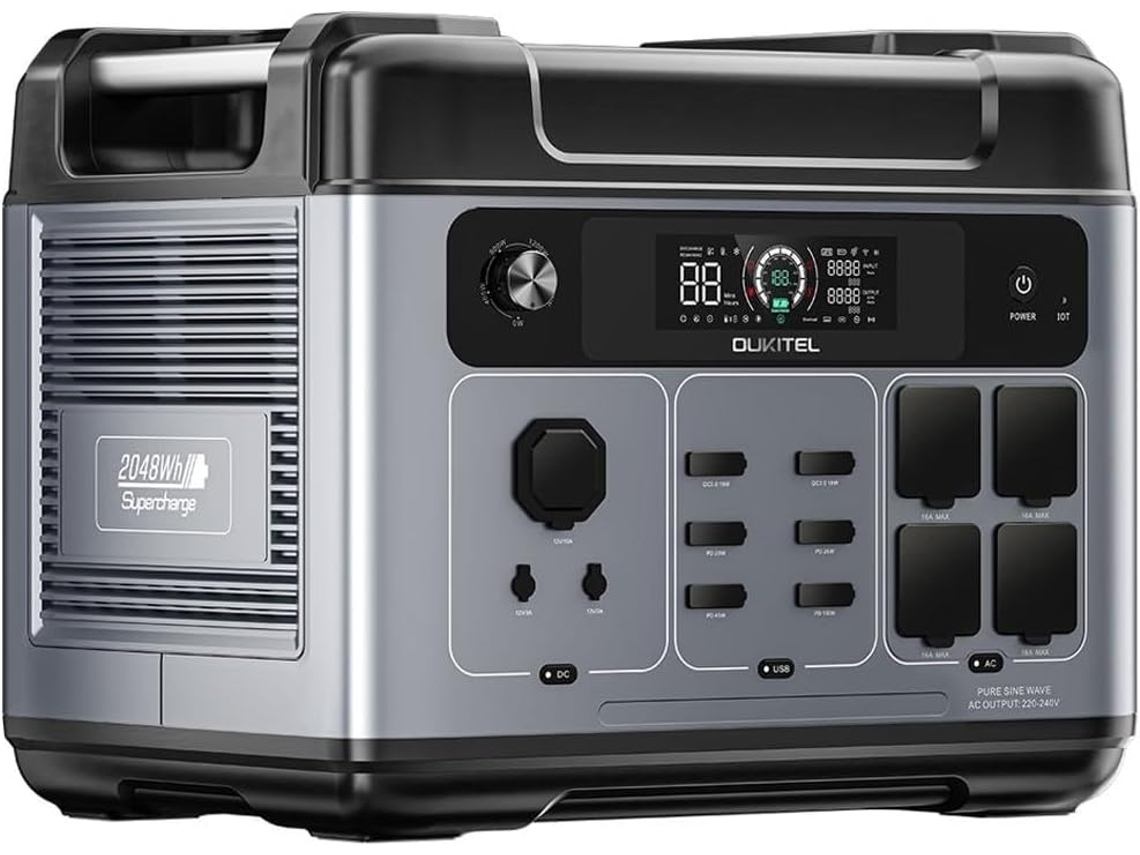 Estaciones de Energía Portátiles Oukitel P2001 Plus de 2048Wh Lifepo4, 2400W Emergencia, Carga Ultrarrápida 1800W
