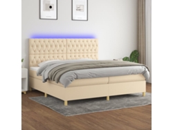 Cama Box Spring Colchón Y Luces Led Tela Crema 200x200 Cm