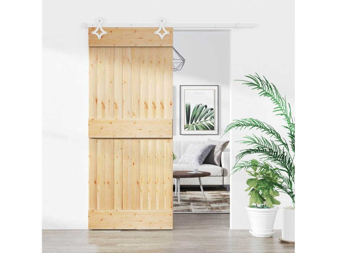 Puerta corrediza | Puerta corredera con herrajes 90x210 cm madera maciza de pino Wsd630379 Lovely Home