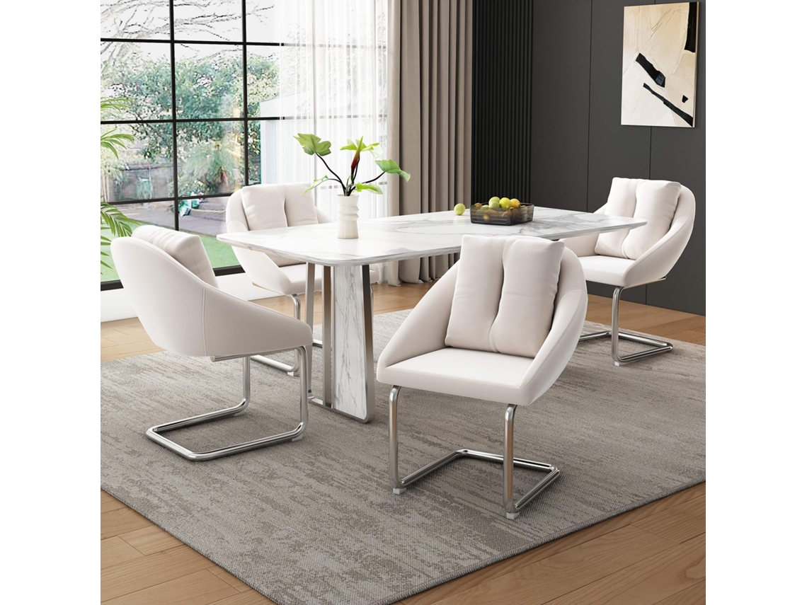 Juego de 4 sillas de terciopelo con estructura de metal beige
