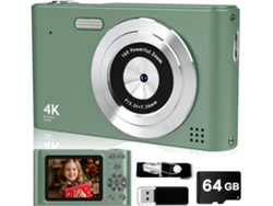 Cámara Compacta Digital De 44 Mp Full Hd 1080p Con Zoom De 16x Y Tarjeta De 64 Gb (verde).