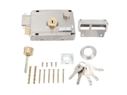 Cerradura Antivandálica Mecánica Externa De Acero Inoxidable Con Manilla Para Puertas De Madera, Color Plata.