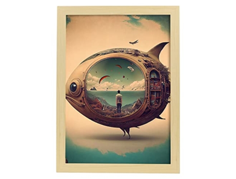 NACNIC Poster Pez En Estilo Surrealismo Cinematográfico Ilustraciones Y Grabados De Historieta Abstracta Y Artística A3 Marcos Madera