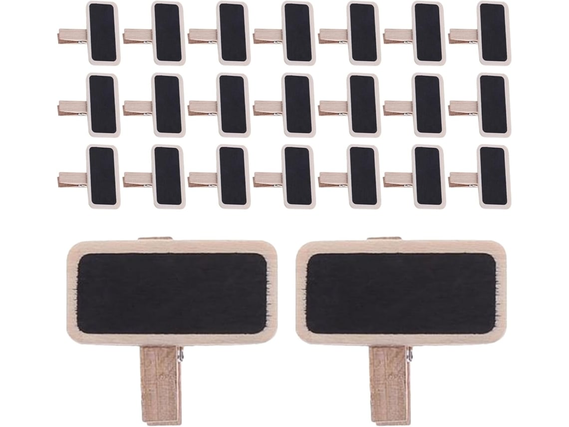 100 Mini Pizarras Rectangulares Con Soportes Reutilizables Y Clips De Madera.