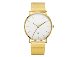 Reloj De Pulsera Analógico De Cuarzo Con Dial Redondo De Moda (cinta Oro, Caja Oro, Espejo Blanco, Agujas Oro)