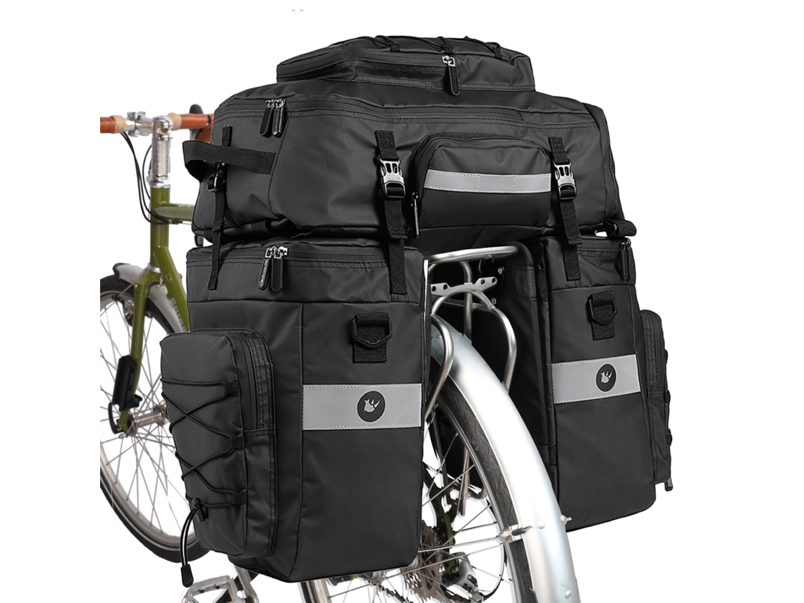 Preta Rhinowalk Bolsa Bicicleta Multifuncional 3 Em 1 Impermeável 65l Suporte Duplo Lateral Selim Mochila Viagem Capa Chuva Mtb