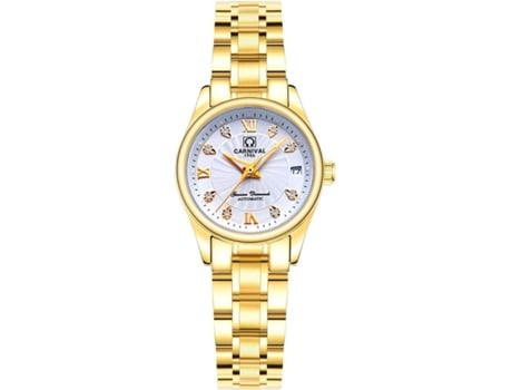 VEANXIN Reloj automático bicolor para mujer con cristal de zafiro y acero inoxidable-Oro blanco