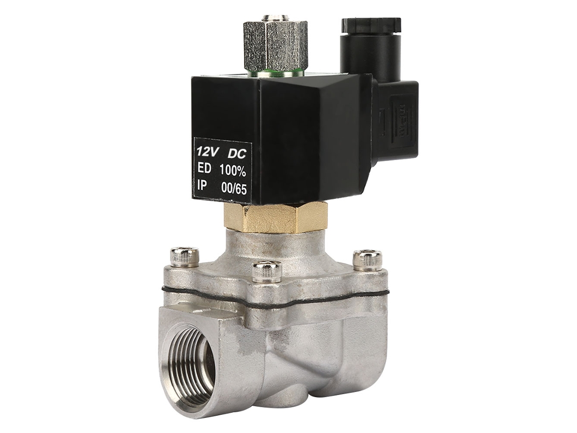 Válvula Solenoide Elétrica em Aço Inoxidável Normalmente Aberta G3/4'' para Água e Ar (12V DC)
