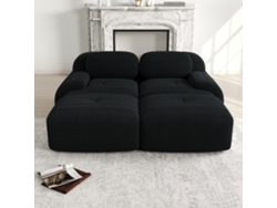 Sofá modular de 2 plazas con chaise longue, respaldo antideslizante, reposabrazos ergonómicos y tapizado elástico, negro, Mobrio