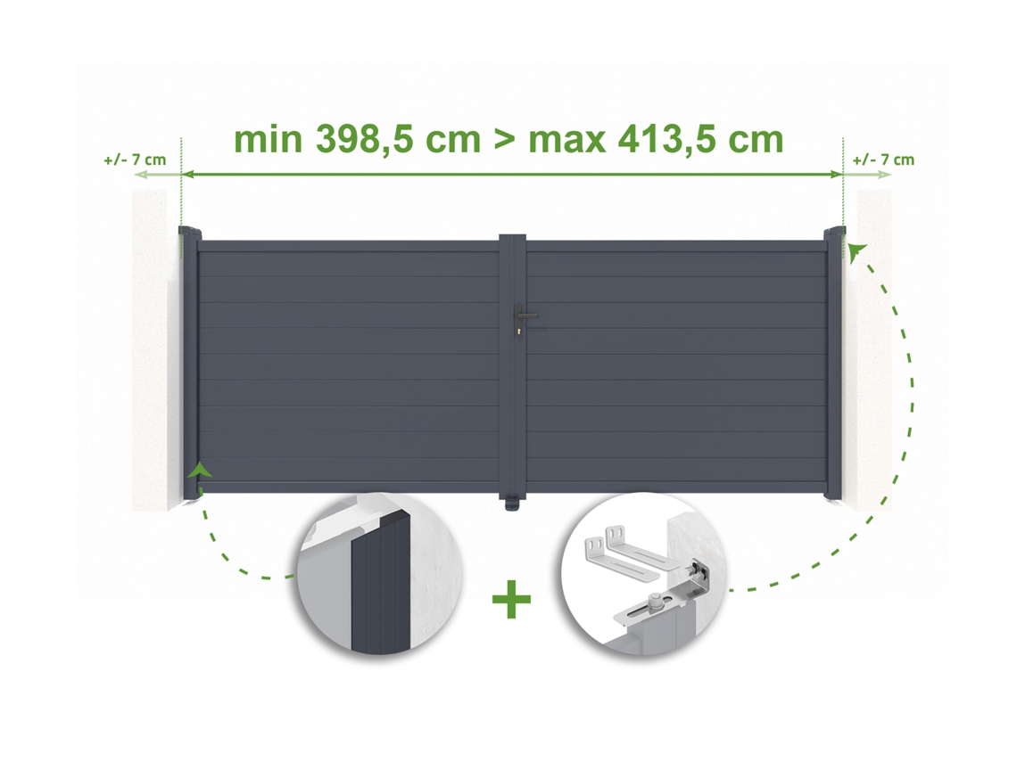 Puerta batiente ajustable de 4 m de ancho Eiger H.160 cm de aluminio gris Casanoov