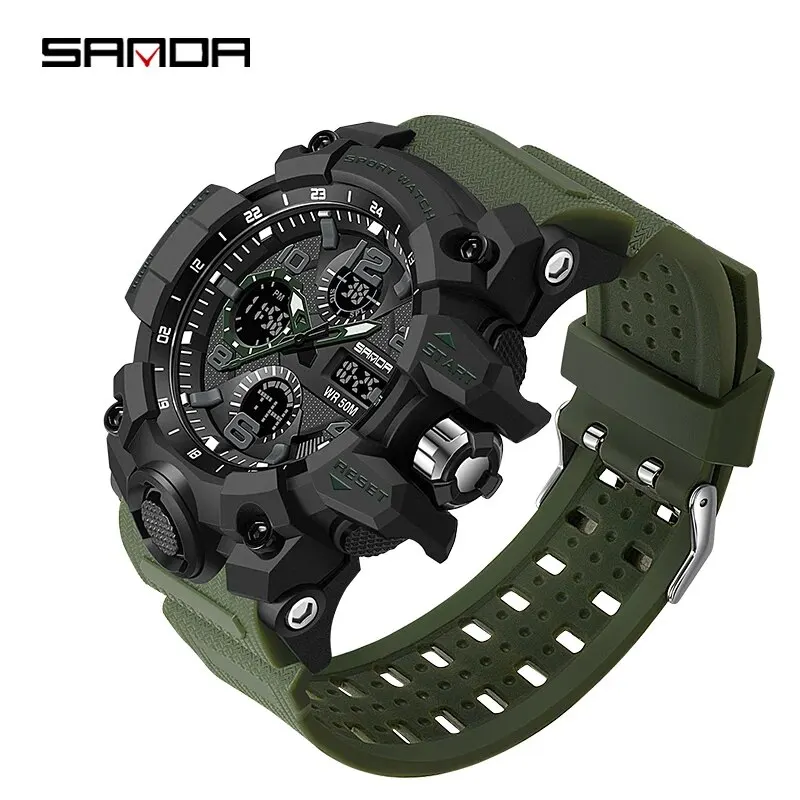 Reloj De Cuarzo Para Hombre (verde) Resistente Al Agua Con Doble Pantalla.