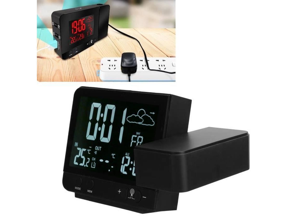 Proyector de Radio Despertador HURRISE con Cable con Termómetro e Higrómetro Interno y Externo