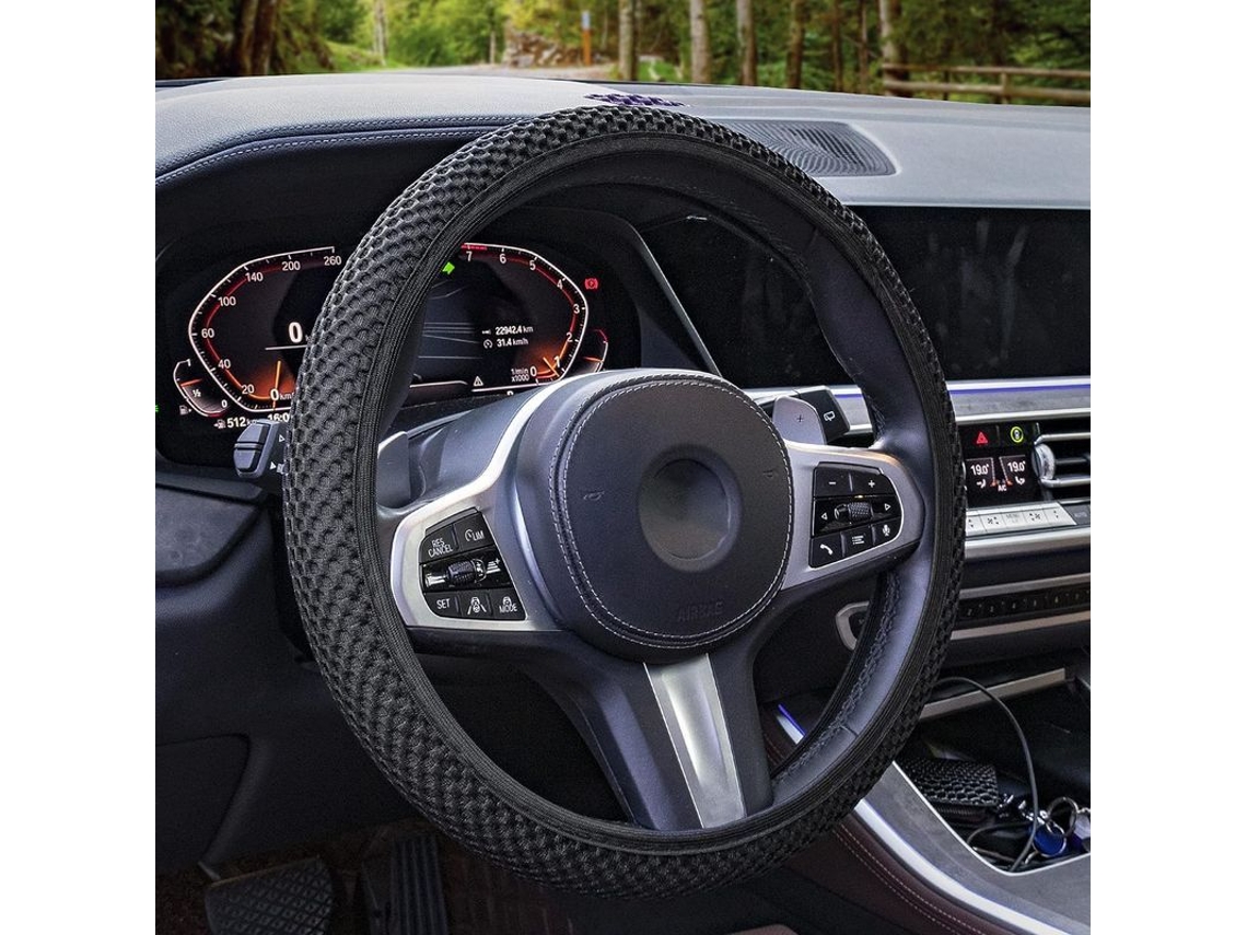 2026-cubre Volante Elástico De Fibra Ultrafina Y Seda Fría Para Coches Tamaño 37-39cm Negro