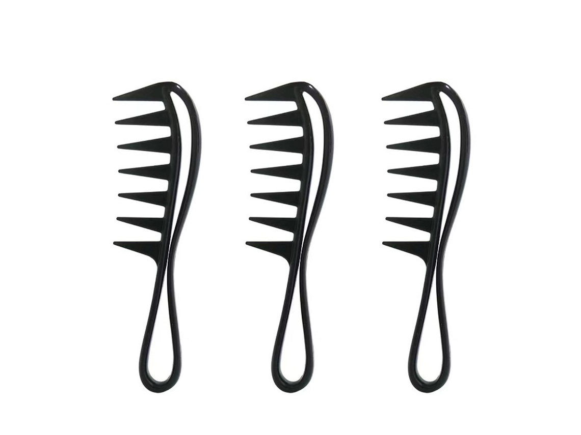 Juego de 3 peines profesionales de dientes anchos, peines de peluquería para dar volumen, plástico negro, MISSCA