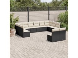 Conjunto de sofá de jardín de 12 piezas con cojines en mimbre sintético negro de DKD Home Decor