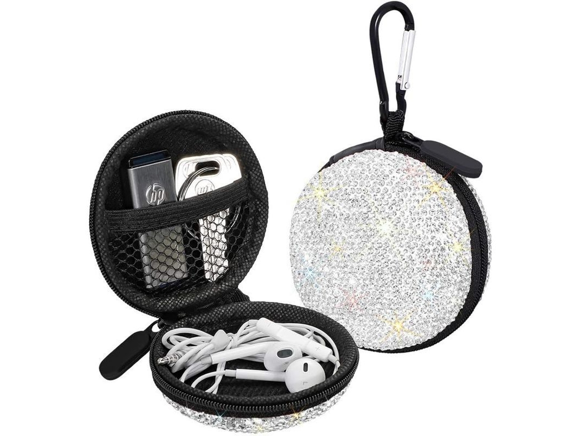 2026-estuche Para Auriculares Con Piedras Brillantes Portátil Protector Anti-golpes Bling (blanco)