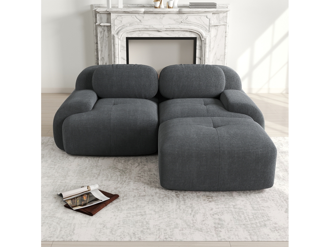 Sofá Esquinero 82 Modular Combinable con Brazos Curvos, Sin Montaje, Espuma de Alta Elasticidad, Gris Mobrio