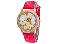 Reloj De Pulsera Zhoulianfa Vintage Con Estampado De Gato, Aleación, Cuarzo, Lona Roja, Para Parejas.