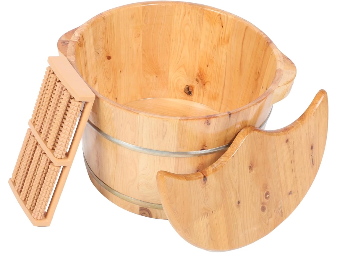 Bassine Bain De Pieds En Bois De Cèdre Cuellovercle Y Billes De Massage, Grosse Capacité 26l