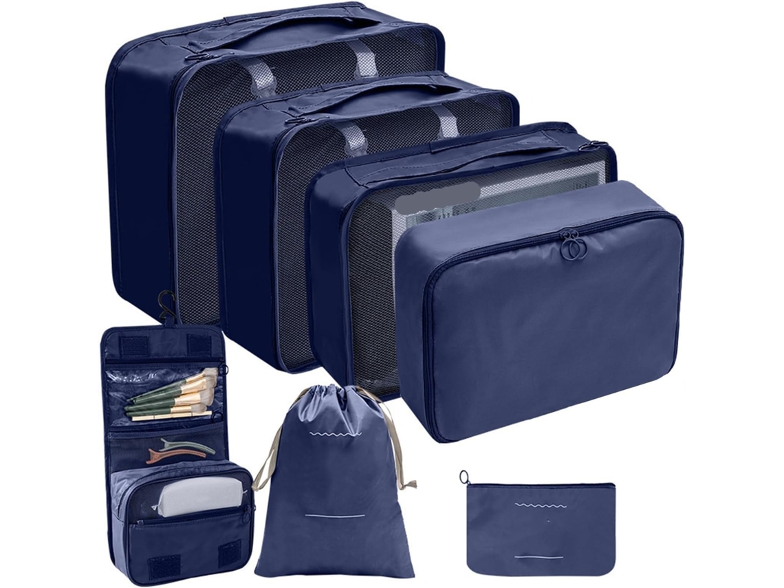 Juego De 7 Piezas De Bolso Organizador De Maleta De Viaje Azul Marino CHRUI