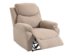 Sillón Relax Reclinable Manual Tapizado En Tela Aspecto Lino Reposapiés Reposabrazos Acolchado Grueso Beige