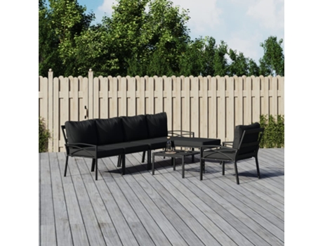 Conjunto 7 de muebles de jardín VIDAXL acero con cojines gris